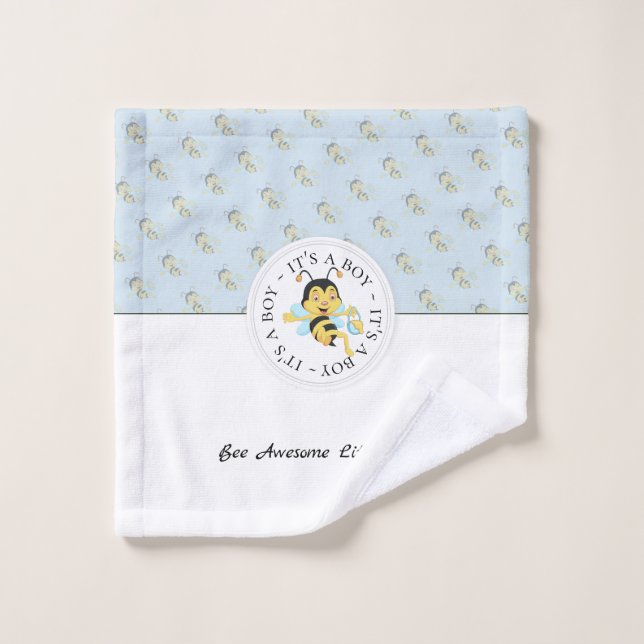 Bee Awesome Baby Boy | Personalised Monogram Bath Towel Set (Wash Cloth)