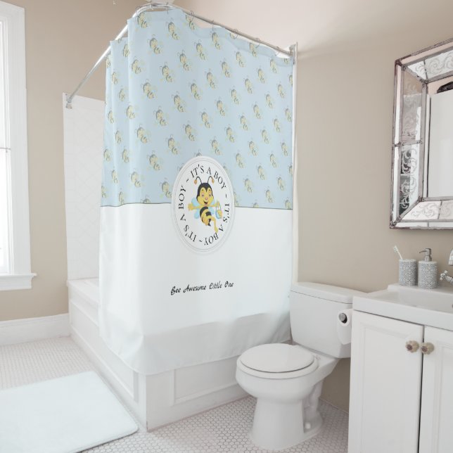 Bee Awesome Baby Boy | Personalised Monogram Shower Curtain (In Situ)