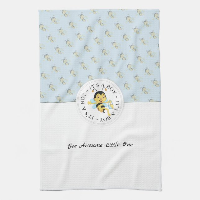 Bee Awesome Baby Boy | Personalised Monogram Tea Towel (Vertical)