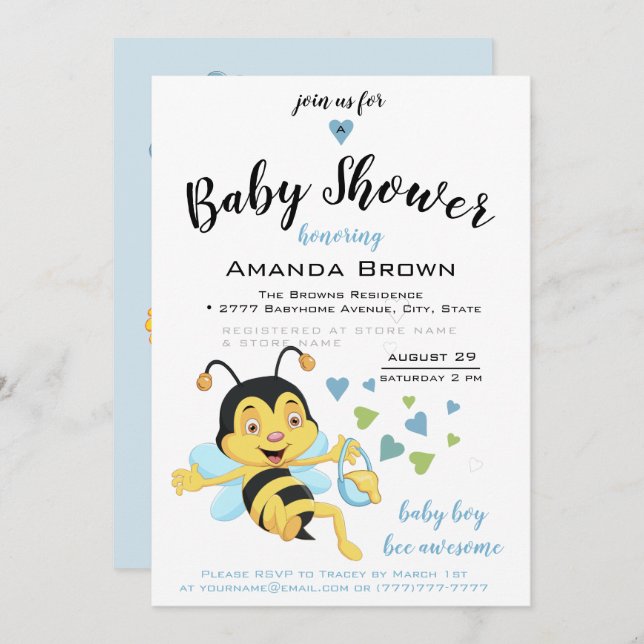 Bee Awesome Baby Boy Shower | Invitation (Front/Back)