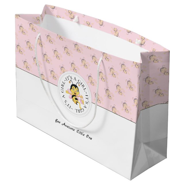Bee Awesome Baby Girl | Personalised Monogram Large Gift Bag (Back Angled)