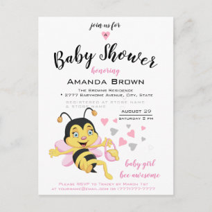 Bee Awesome Baby Girl Shower Invitation Postcard