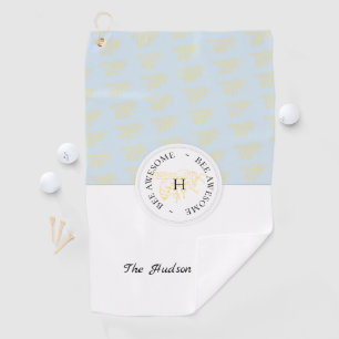 Bee Awesome Golden Bee Personalised Monogram Golf Towel