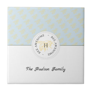 Bee Awesome Golden Bee Personalised Monogram Tile