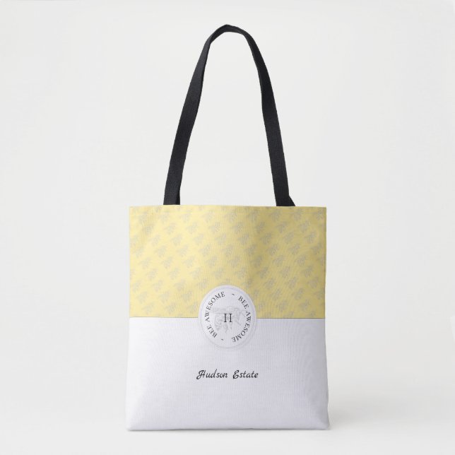 Bee Awesome Silver Honey Bee Personalised Monogram Tote Bag (Front)