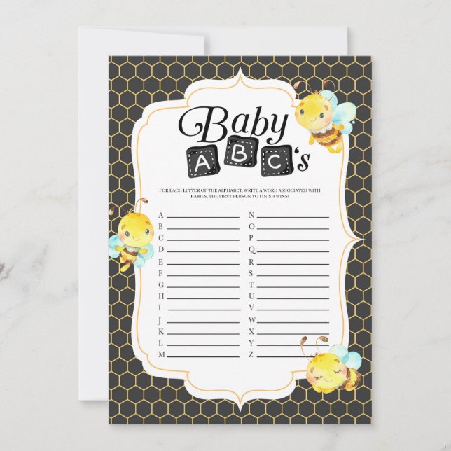 Bee Baby Shower Baby ABC's Game Invitation (Front)