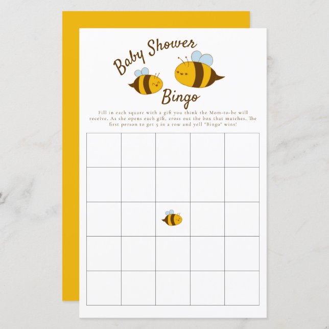 Bee Baby Shower Bingo Party Game Cute (Front/Back)