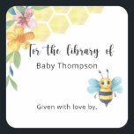 Bee - Baby Shower bookplate, books for baby Square Sticker<br><div class="desc">Invite family and friends to celebrate the upcoming arrival of your baby with this watercolor bee floral themed baby shower party! Sweet as can bee baby shower invitation. Personalise with your information. Matching items available.</div>