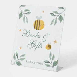 Bee baby shower books and gifts pedestal sign