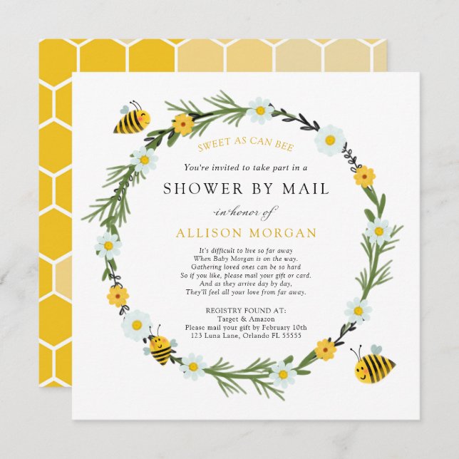 Bee Baby Shower by Mail Invitation (Front/Back)