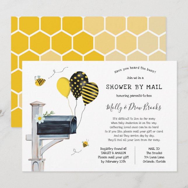 Bee Baby Shower by Mail Invitation (Front/Back)