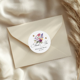 Bee Baby Shower Colourful Floral Thank You Classic Round Sticker