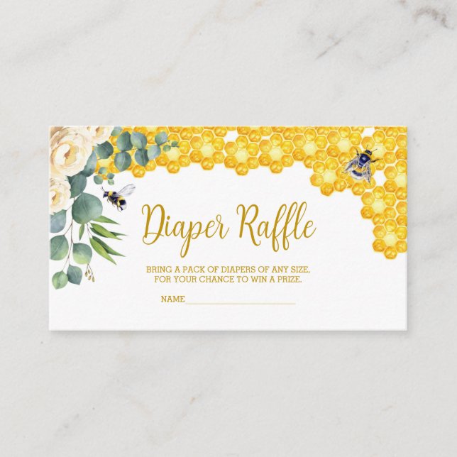 Bee Baby Shower Diaper Raffle Card (Front)