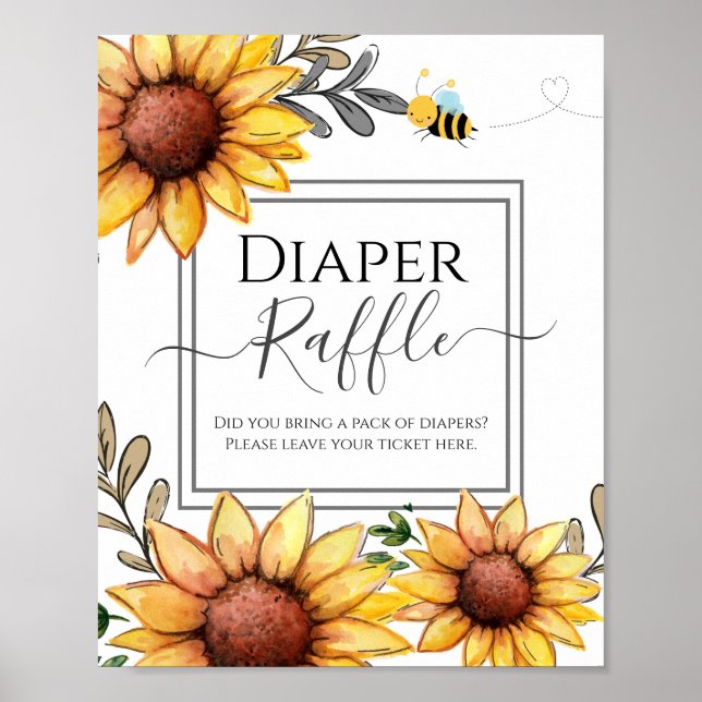Bee Baby Shower Diaper Raffle Party Sign (Front)