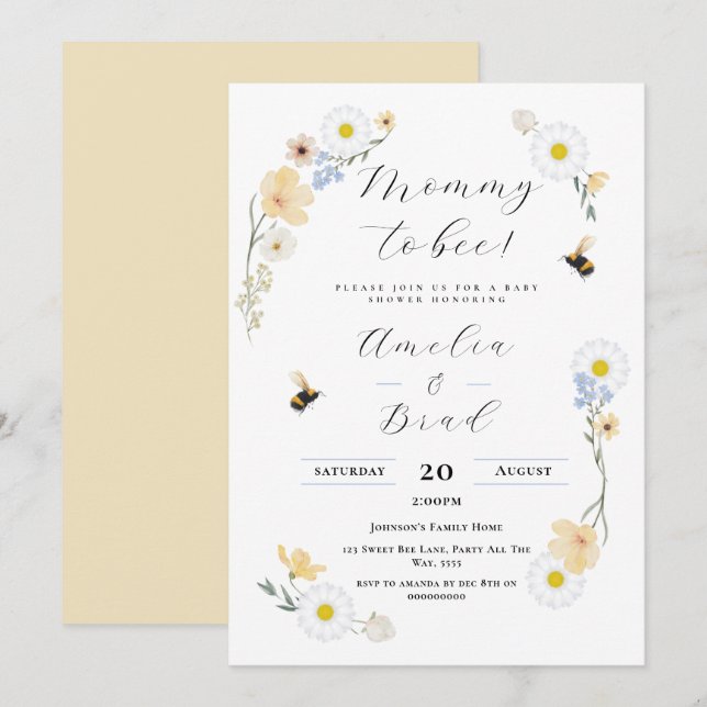 Bee Baby Shower Floral Baby Shower Mommy to Bee Invitation (Front/Back)