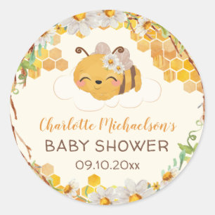 Bee Baby Shower Floral Honeycomb Classic Round Sti Sticker
