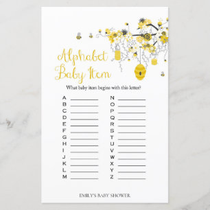 Bee Baby Shower Game - ABC baby item game