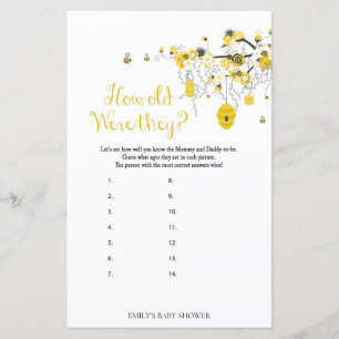 Bee Baby Shower Game - How Old Were They