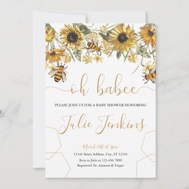Bee Baby Shower Gender Neutral Invitation (Front)