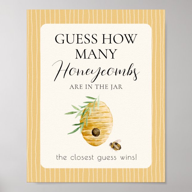 Bee Baby Shower Guess How Many Game Table Sign (Front)