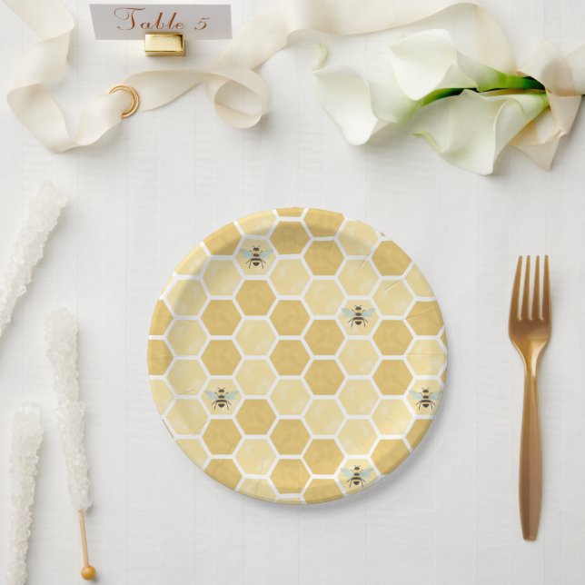 Bee Baby Shower honeycomb Paper Plates (Wedding)