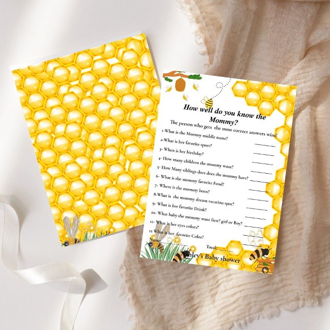 Bee Baby shower How well you know mummy game card  (Creator Uploaded)