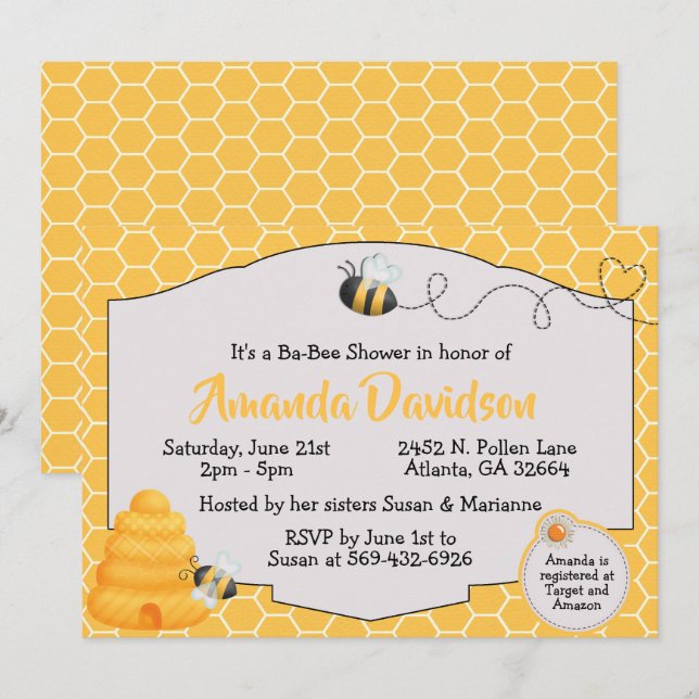 Bee Baby Shower Invitation (Front/Back)