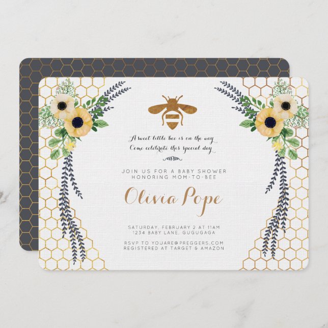 Bee Baby Shower Invitation (Front/Back)