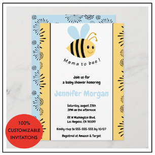 Bee baby shower invitations Mummy to bee Bumblebee