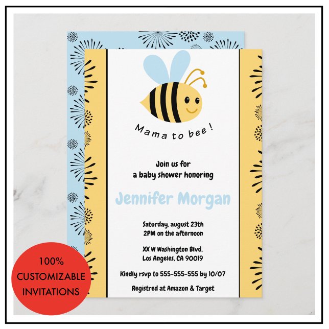 Bee baby shower invitations Mummy to bee Bumblebee (Bee baby shower invitations Mommy to bee Bumblebee)