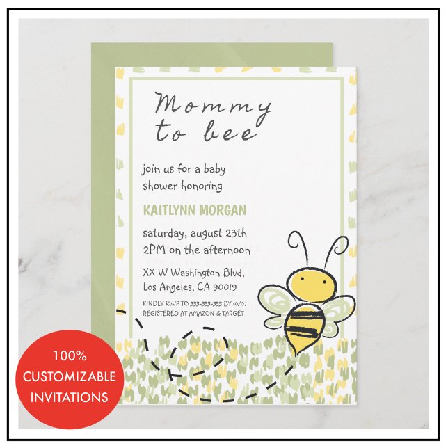 Bee baby shower invitations Rustic Gender neutral (Bee baby invitation watercolor gender neutral. )