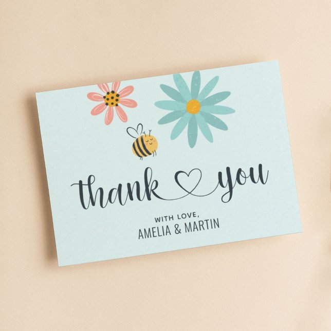 Bee Baby Shower Light Blue Thank You Card (Creator Uploaded)