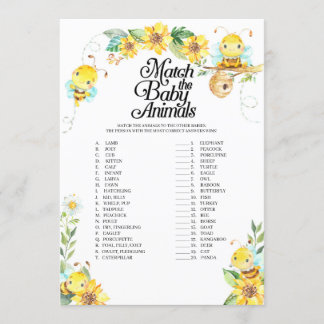 Bee Baby Shower Match The Baby Animals Game Invitation