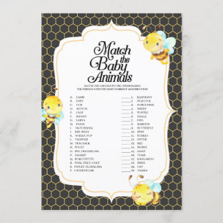 Bee Baby Shower Match The Baby Animals Game Invitation