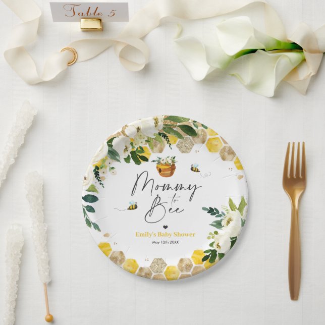Bee Baby Shower Mummy To Bee Gender Neutral Decor Paper Plate (Wedding)