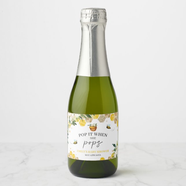 Bee Baby Shower Mummy To Bee Pop It When She Pops Sparkling Wine Label (Front)