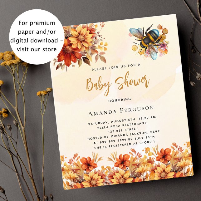 Bee Baby shower orange florals invitation (Creator Uploaded)