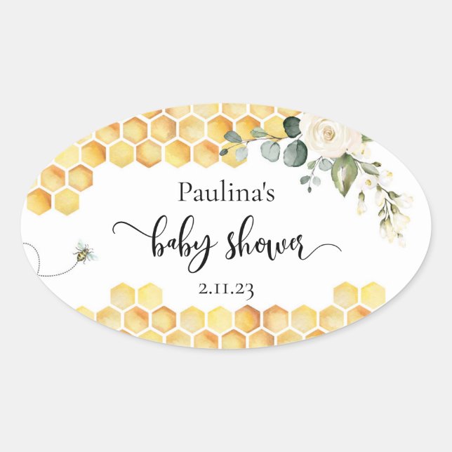 Bee baby shower oval sticker (Front)