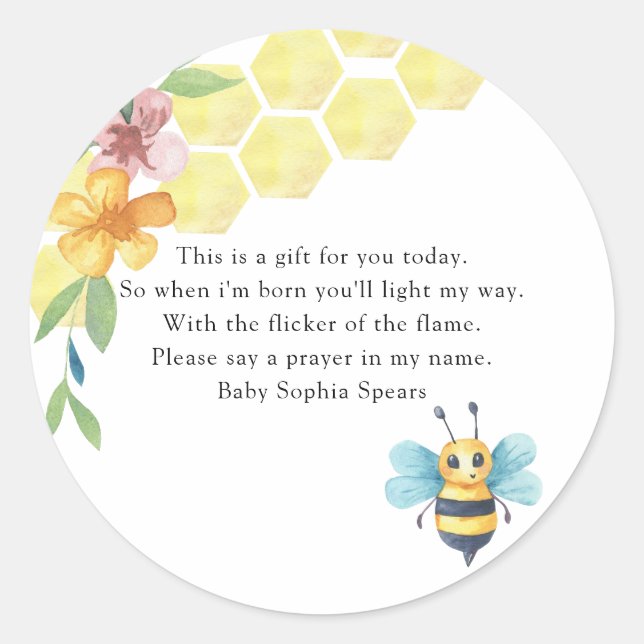  Bee baby shower - Prayer candle label (Front)