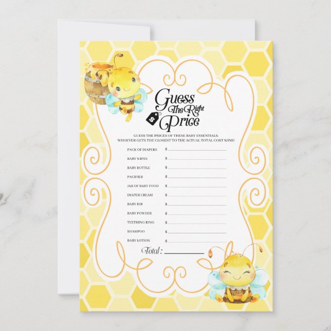 Bee Baby Shower Price Game Invitation (Front)