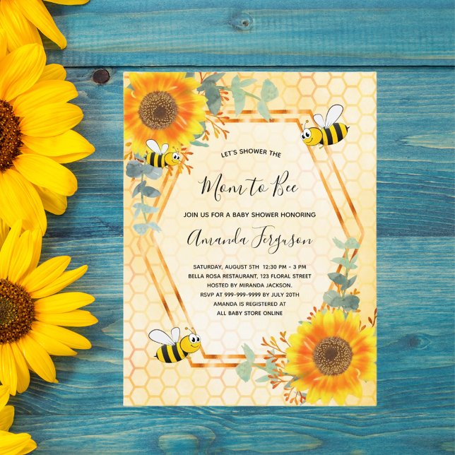 Bee Baby Shower sunflowers greenery mum to bee Invitation Postcard (Creator Uploaded)