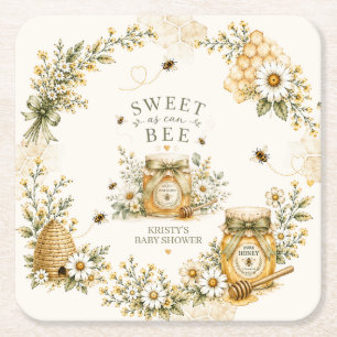 Bee Baby Shower Sweet As Can Bee Gender Neutral Square Paper Coaster
