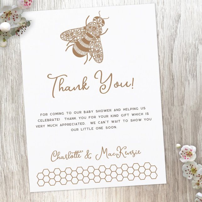 Bee Baby Shower Thank You Postcard (Honey bee themed baby shower thank you postcard with custom text)