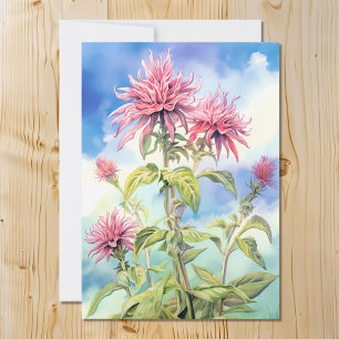 Bee Balm Flowers on a Summer's Day Watercolor  Holiday Card