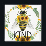 Bee Be Kind Painted Sunflowers Kindness Magnet<br><div class="desc">Bee kind magnet with painted bee and sunflowers to encourage and promote kindness wherever you go.</div>