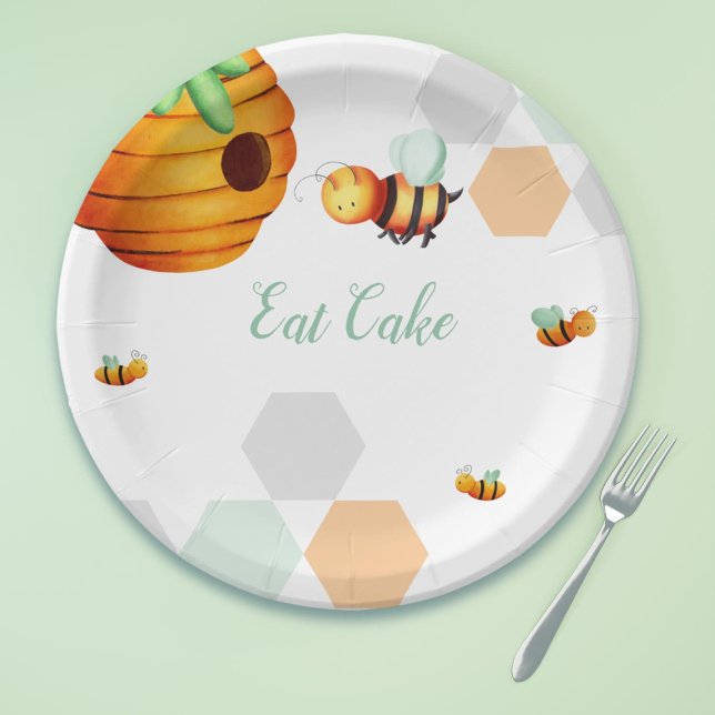 Bee Beehive Neutral Baby Shower Paper Plate (Creator Uploaded)