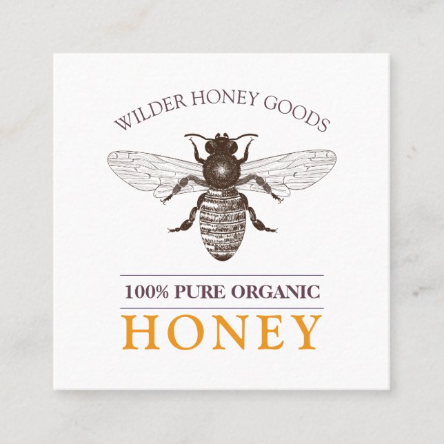 Bee Beekeeper Organic Honey Apiary Square Business Card (Front)