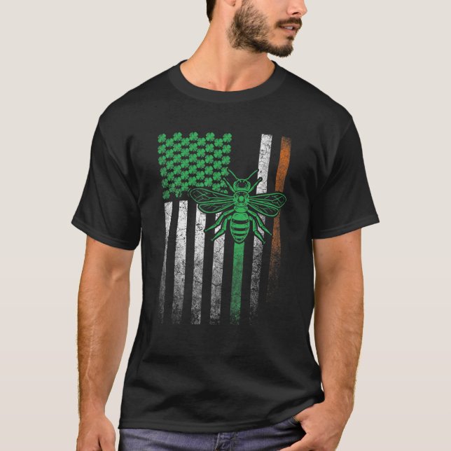 Bee Bees Hive Bugs Irish American Flag St. Patrick T-Shirt (Front)