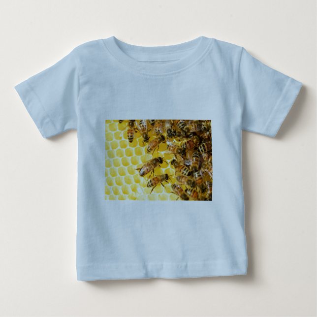 Bee Bees Hive Honey Comb Sweet Dessert Yellow Baby T-Shirt (Front)