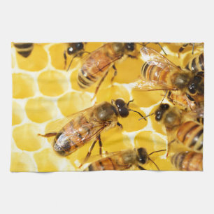 Bee Bees Hive Honey Comb Sweet Dessert Yellow Tea Towel